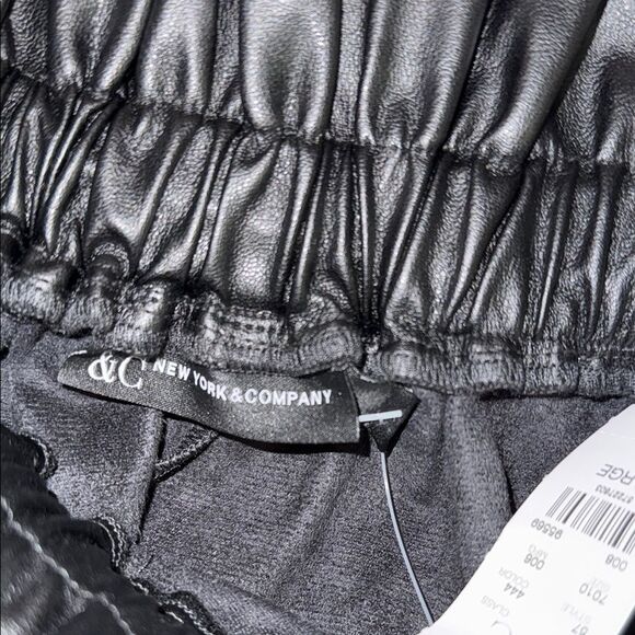 New York & Company Black Midi A-Line Faux Leather Skirt with Tie Front - Picture 2 of 10